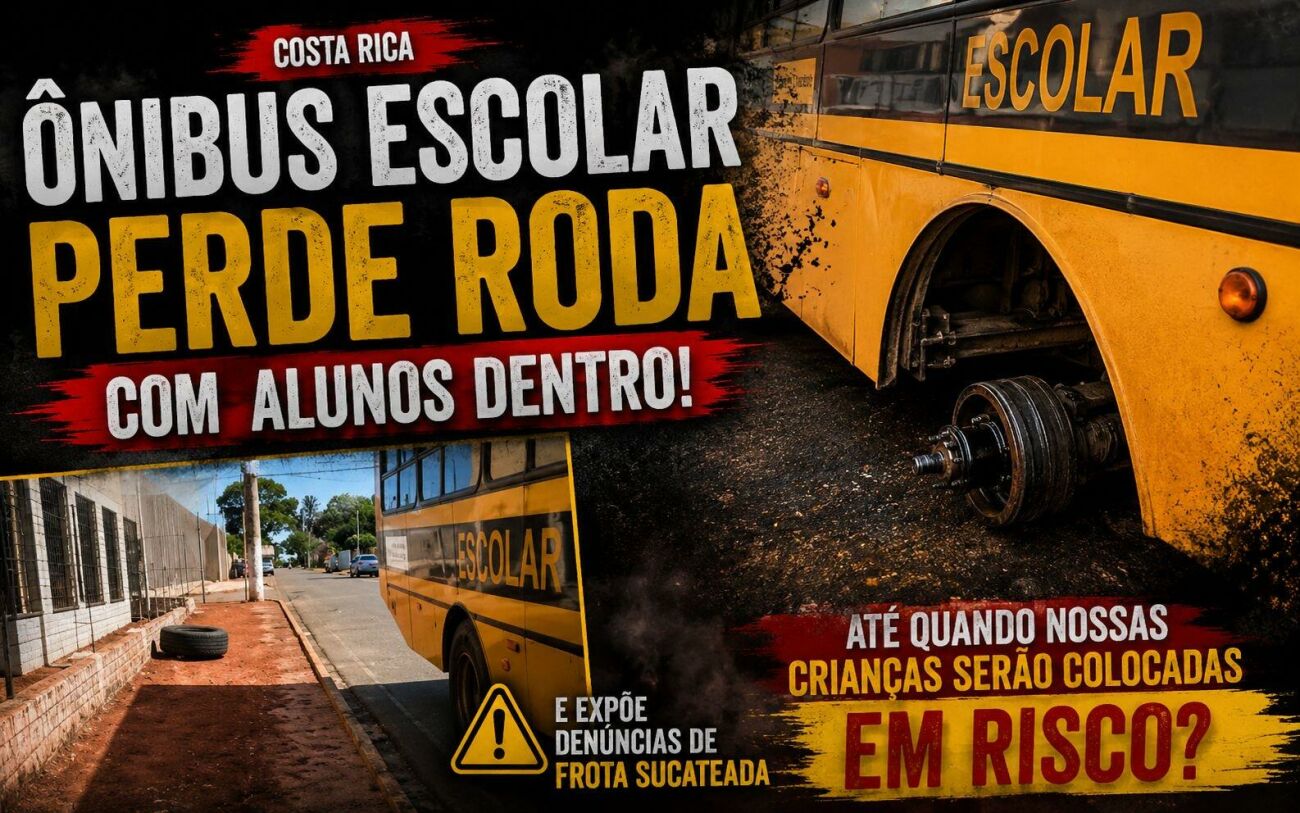 Ilustração da notícia Ônibus escolar perde roda com alunos dentro e expõe denúncias de abandono da frota em Costa Rica da MS Todo dia